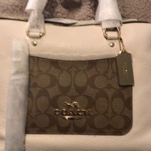 Brand new khaki multi cream color coach bag